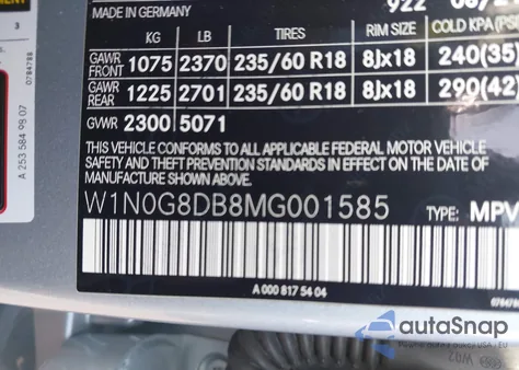 2021 Mercedes-Benz Glc 300 Suv из США, поврежденный, VIN W1N0G8DB8MG001585